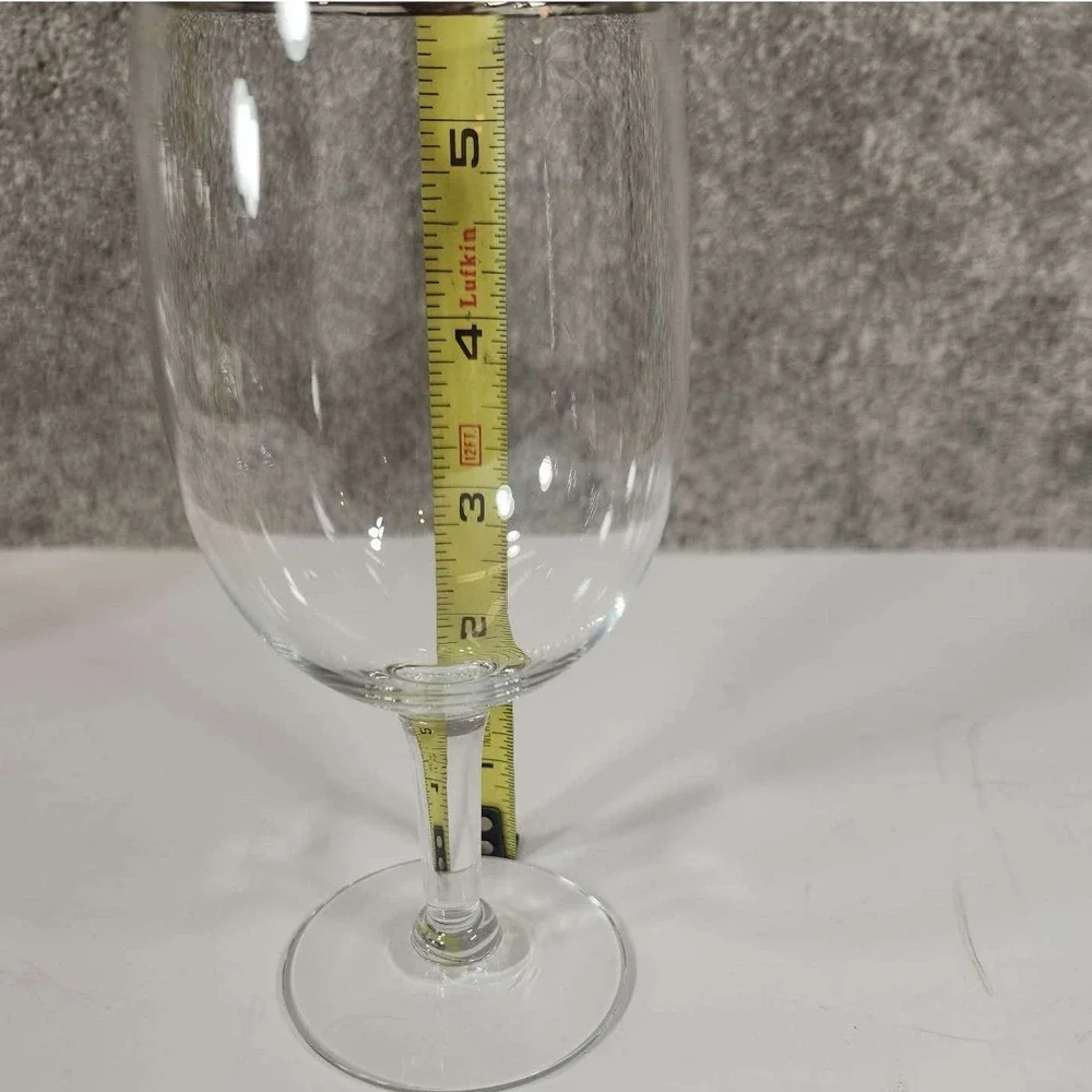Silver Rim Wine Glass Clear Elegant Stemware Set of 8